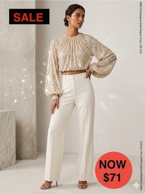 H&M Champagne Gold Sequin Cropped Top - Puff Sleeves - XS EUC